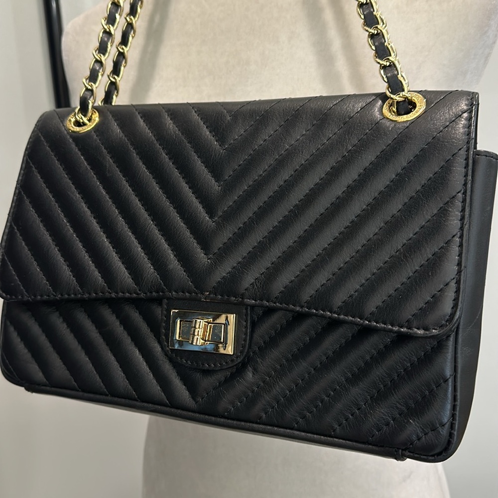 Sara Burglar Genuine Soft Italian Quilted Chevron Leather Shoulder/Crossbody Bag